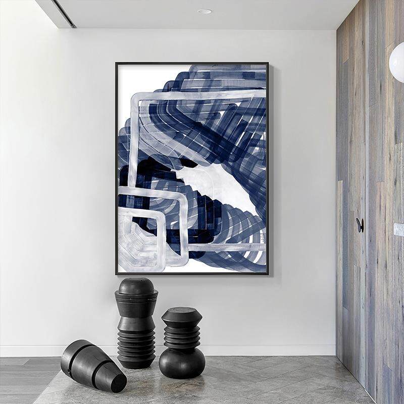 北欧后现代蓝色抽象装饰画大幅落地抽象壁画别墅样板房设计师挂画
