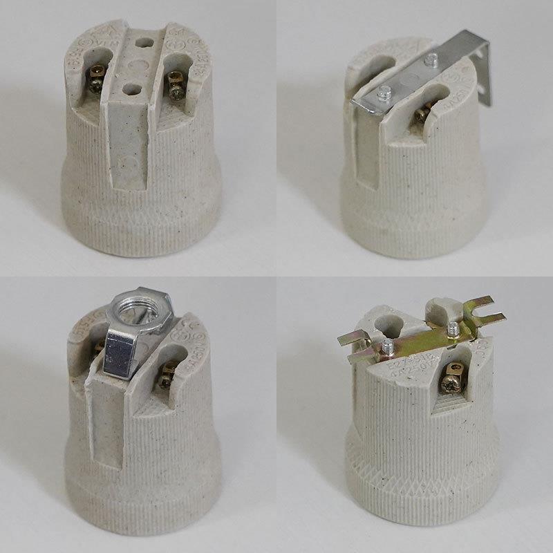 陶瓷灯头灯座螺口E27大罗口全牙耐高温纯铜芯家用加厚接线10只装