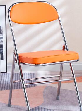 办公椅会议椅电镀折叠椅饭店大排档红色皮革餐椅火锅店靠背J&