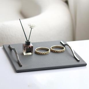 轻奢长方形皮革托盘装饰摆件收纳平盘样板房间客厅装饰品搭配陈设