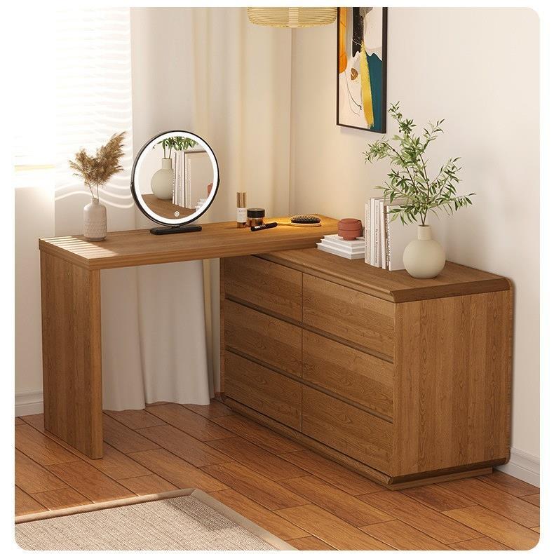 卧室简约现代床尾斗柜一体化妆桌小户型转角书桌新中式实木梳妆台