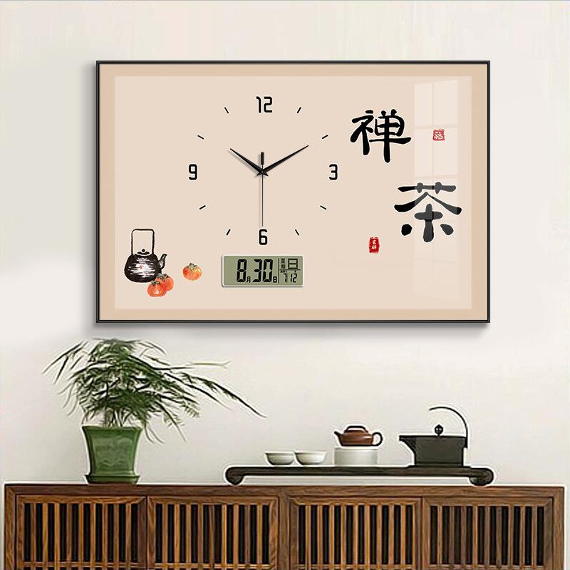 万年历新中式电表箱装饰画带钟表客厅电闸箱开关盒餐厅挂画遮挡画