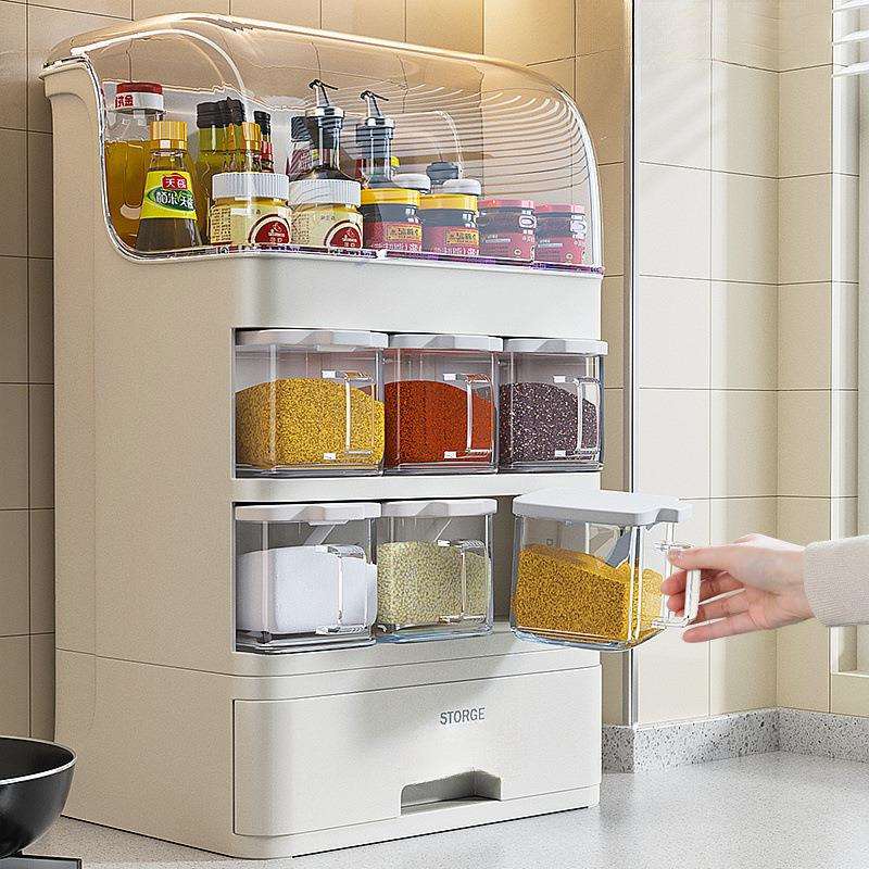 带盖调味调料盒套装酱油醋瓶糖盐罐子置物架抽屉式厨房用品收纳盒