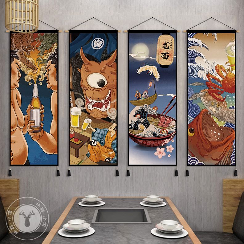 和风居背景墙旗餐厅艺伎店商用酒挂画挂毯屋日式装饰挂布布艺寿司图片