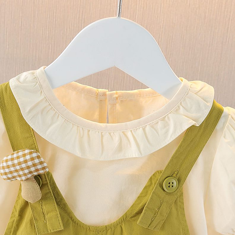 薄款女可爱休闲宽松宝宝女童夏季套装背带裤打底衫女孩夏款两件套