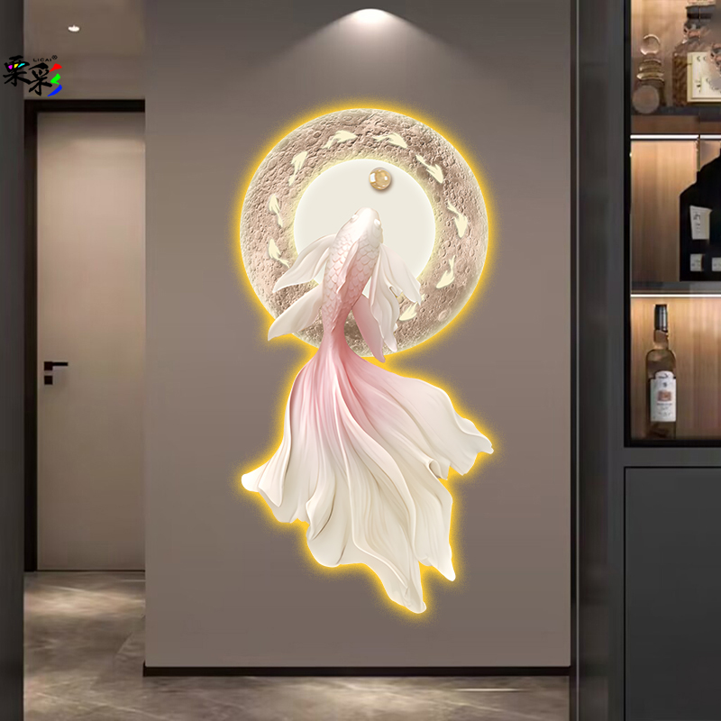 好运锦鲤画入户玄关装饰画高档走廊过道挂画高级感客厅背景墙壁画