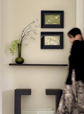 竹子艺术玄关背景墙装饰画中古风客厅沙发L背景墙绿色高级感装饰