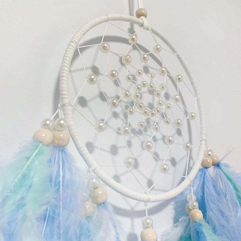 成品手工编织编织捕梦网羽毛装饰客厅房间个性礼物挂饰蓝色梦幻
