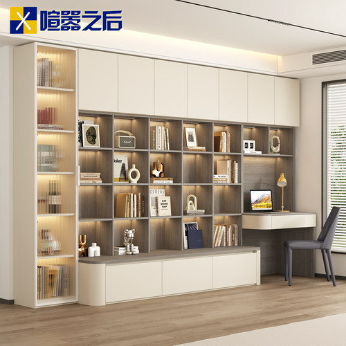 喧嚣去客厅化e书柜书桌一体定制整墙卡座沙发储物柜到顶书架8F83