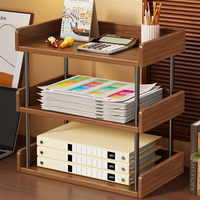 实木文件架办公桌置物架文件收纳层架文件框木质多层立式档案放置
