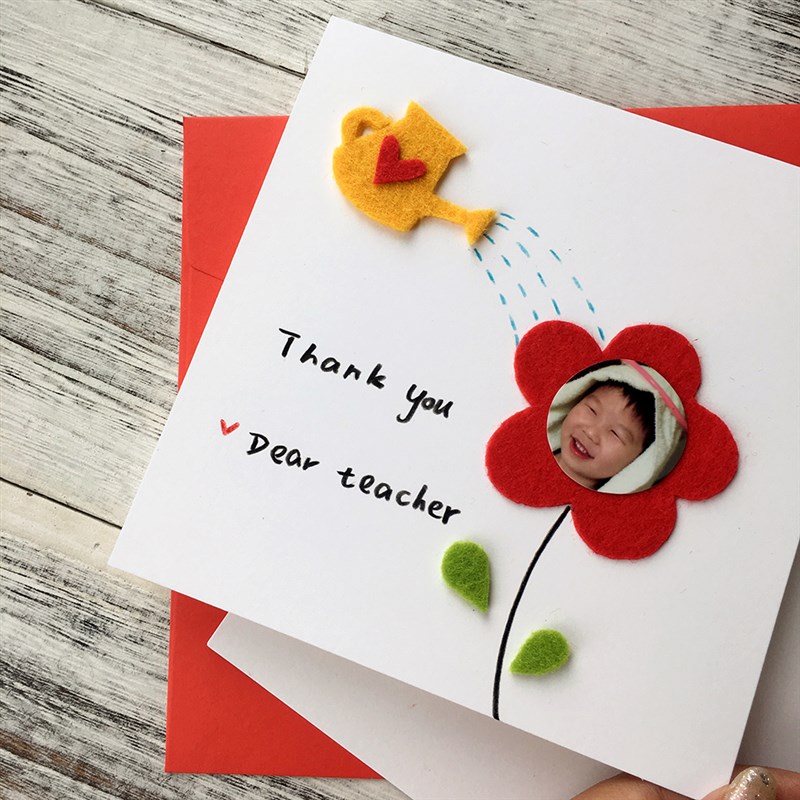小花照片卡教师节手工贺卡 老师贺卡 贺卡Diy贺卡定制JZ29