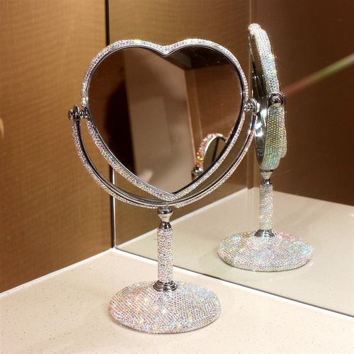 高档奢华镶钻化妆镜家用网红宿舍桌面台式高清补妆镜卧室梳妆镜潮