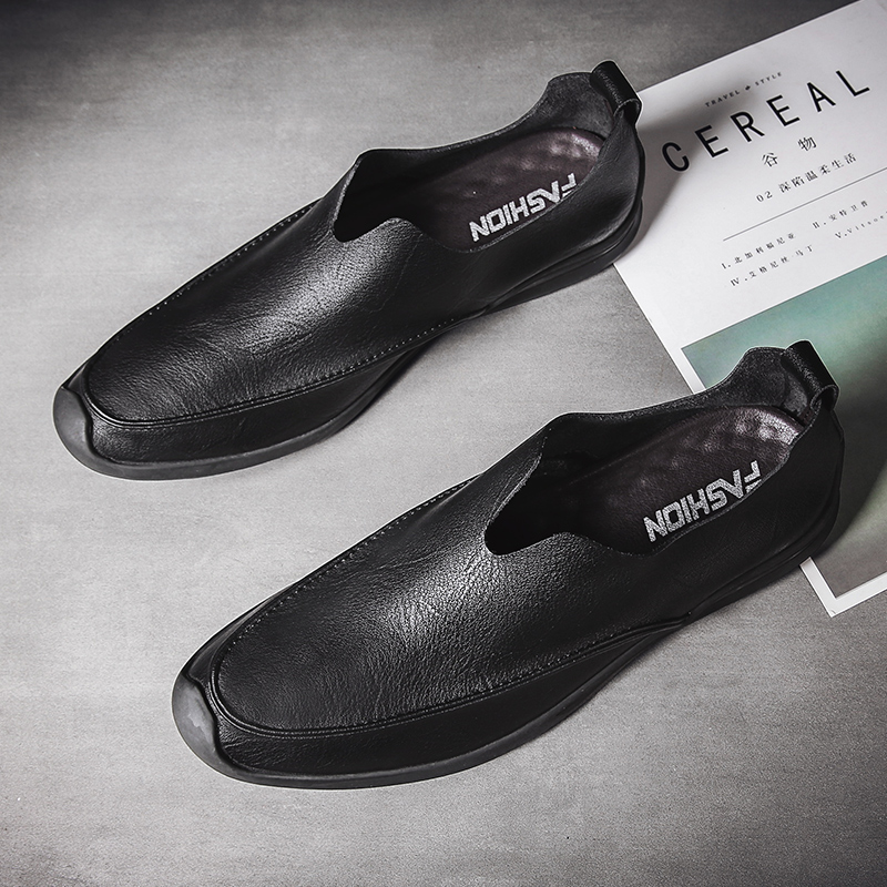 皮鞋男2021新款夏季男鞋懒人休闲鞋透气开车鞋软皮软底男士豆豆鞋