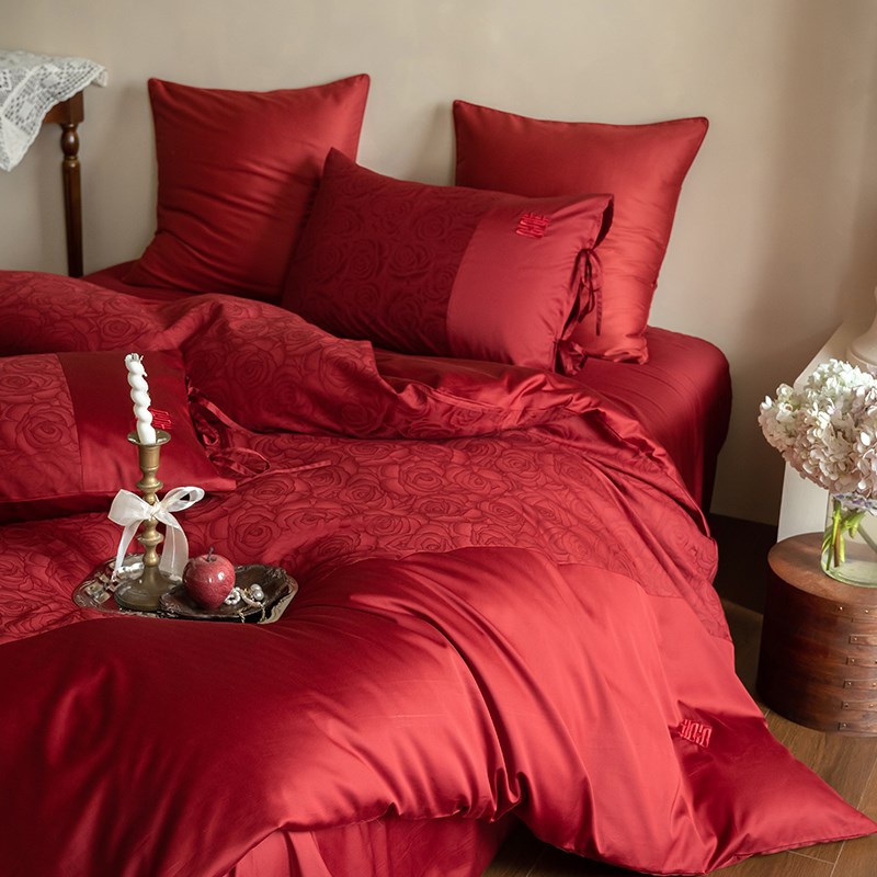 浪漫玫瑰丨结婚四件套红色婚庆新婚嫁全棉长绒棉高档婚房床上用品