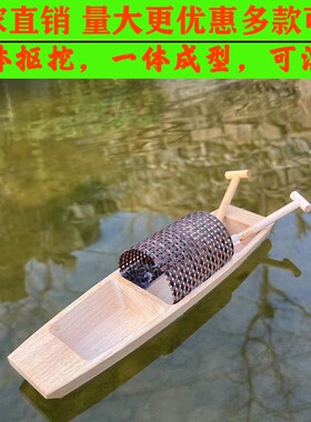 迷你小木船漂浮实木渔船摆件模型装饰乌篷船下水木质工艺鱼缸造景