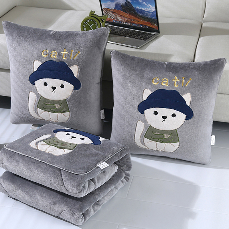 加厚双面绒抱枕i被子两用毯小枕头车上汽车二合一车载车内折叠四