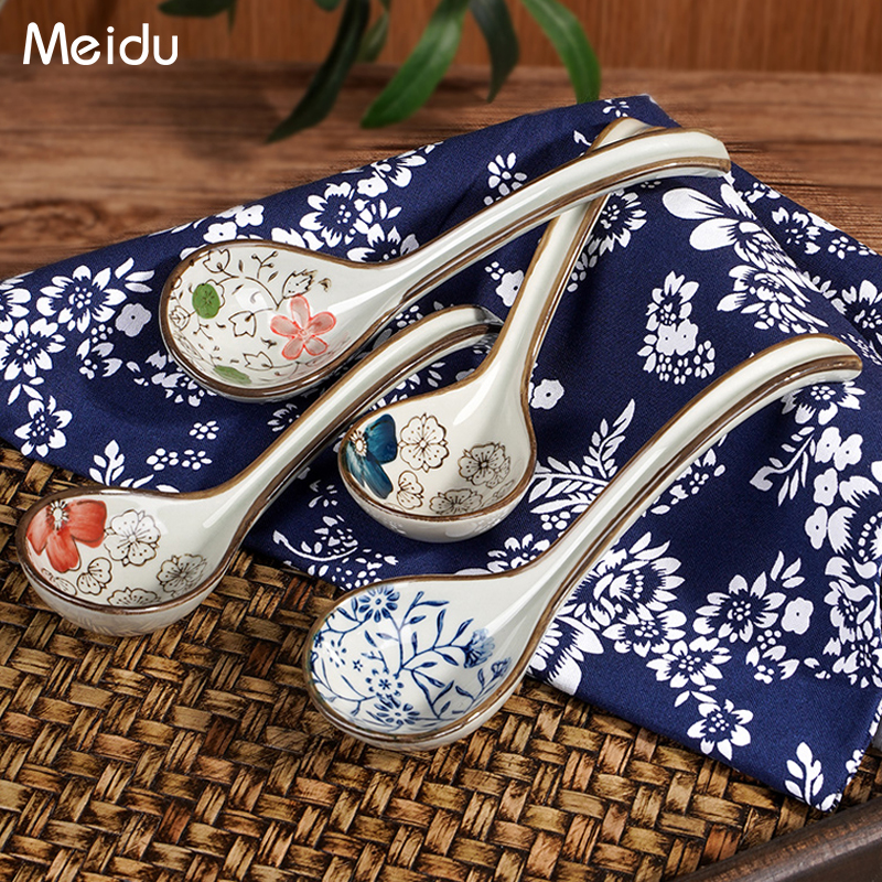 陶瓷勺子家用日式好看的长柄汤勺吃面喝汤N调羹舀稀饭大汤匙饭勺