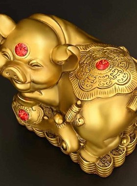 高端铜猪摆件纯铜福猪o元宝如意猪C生肖猪客厅玄关办公室桌装饰吉