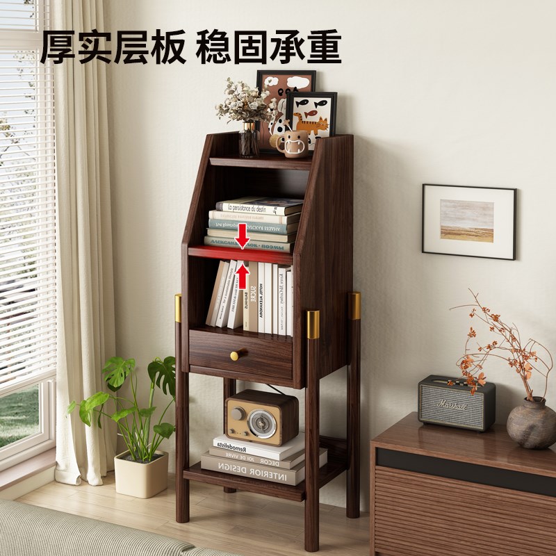 实木书架置物架落地客厅电视边柜靠墙一体储物美式克里斯小窄柜子