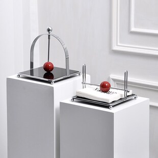 高级感中古风银色纸巾座方形纸巾餐巾纸架托压纸座酒店餐厅纸巾架