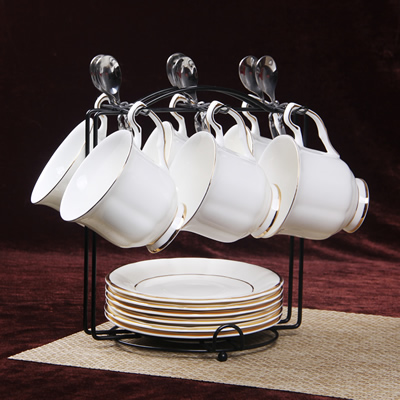 陶瓷咖啡杯套装欧式简约金边骨瓷咖啡杯杯碟下午茶茶具logo