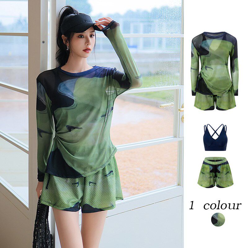 韩版泳衣女分体三件套罩衫长袖防晒高级I感ins风小众保守遮肉显瘦