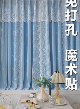 免打孔金a边纱遮光窗帘 自粘式魔术贴现货出租屋适用宽2米