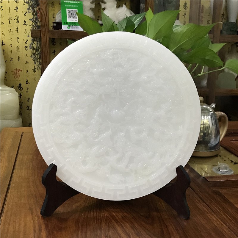 玉石阿富汗白玉九龙壁摆件仿古C和氏璧汉白玉石摆件商务礼品