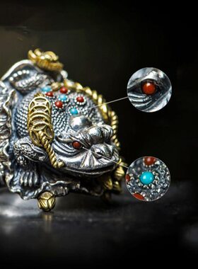 霸气复古戒指男开口中国风聚宝手工Gu个性金蟾 宝石镶嵌Fu食指环i