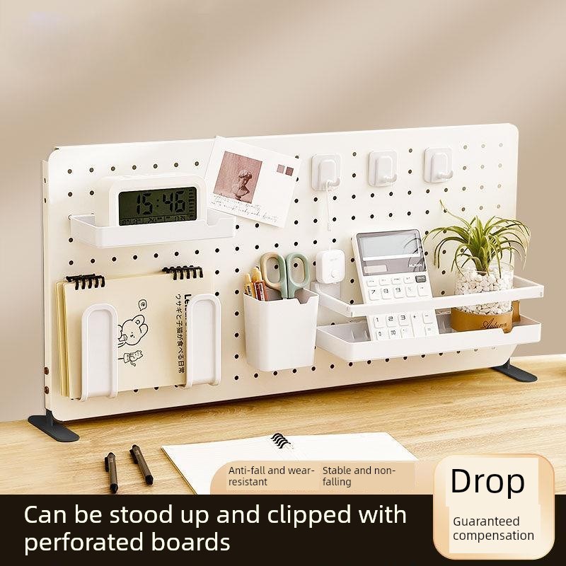 桌面隔断孔板储物架o不打孔立式办公桌办公挡板储物墙展示架