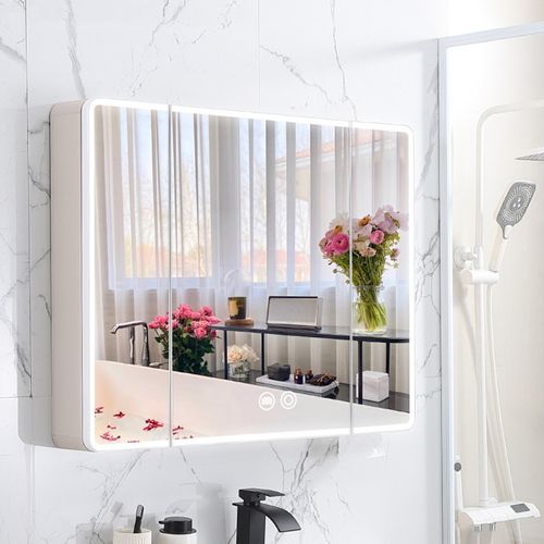 圆弧智能浴室镜柜收纳盒加厚太空铝化妆室洗浴镜柜单Y独挂墙式定