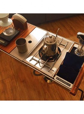 TNR复古铁艺折叠实木桌户外露营车载IGT多功能黑胡桃木桌子餐桌