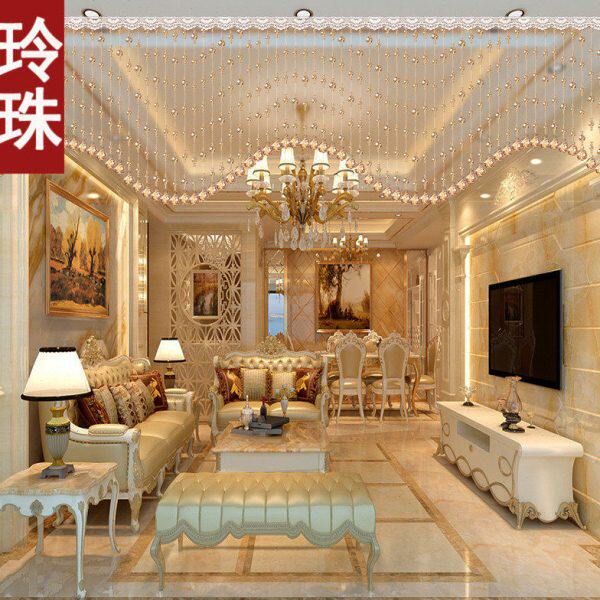 现货水晶珠帘波浪水晶帘子玄关隔断帘欧式装饰客厅屏风窗帘珠帘免