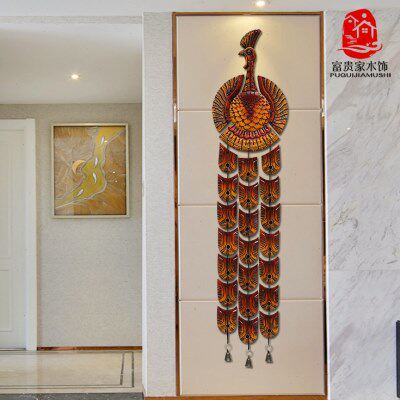 欧式墙面壁饰实木孔雀进门玄关挂件客厅电视背景墙墙上装饰品挂饰