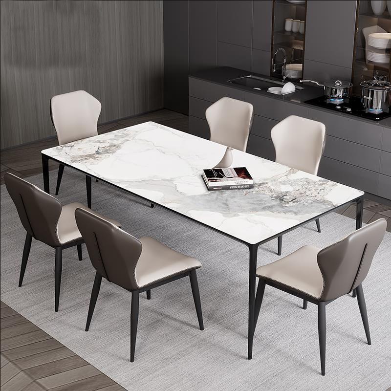 意式极简岩板餐桌长方形小户型饭桌现代简约依O诺亮光岩板餐桌椅