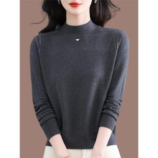 高贵妈妈装超细羊毛衫秋冬毛衣女士薄款半高领针织小衫内搭打底衫