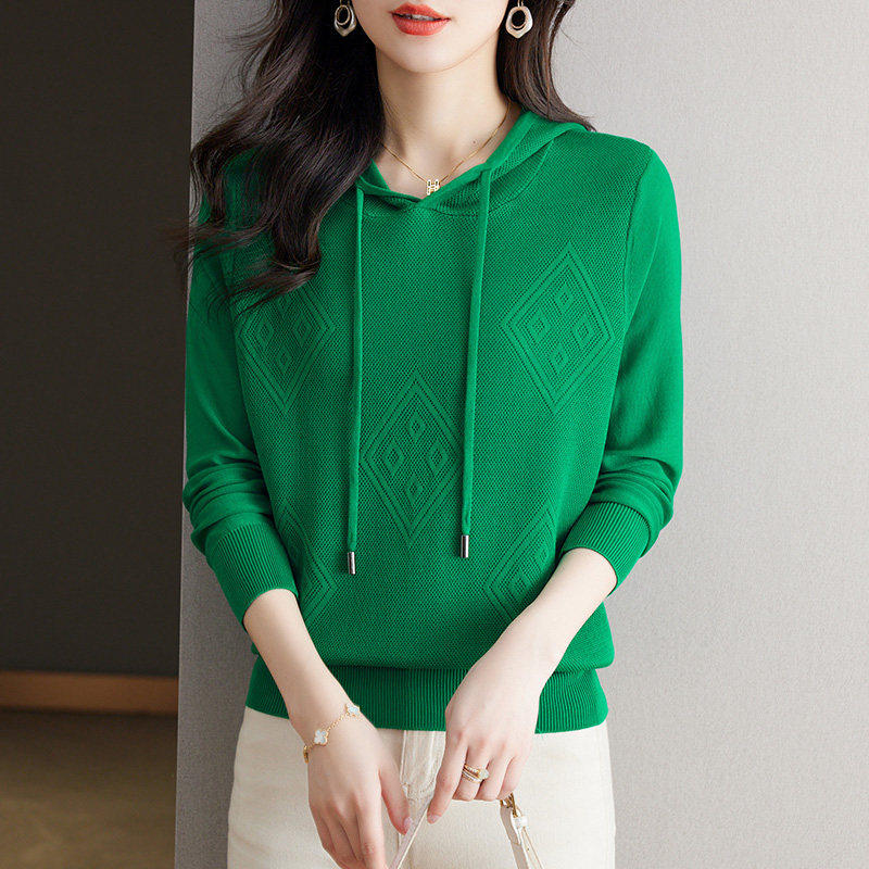 早秋薄款连帽针织衫春秋长袖上衣短版卫衣秋装2025年新款女装帽衫