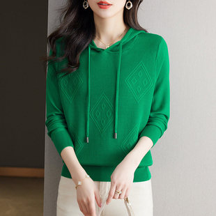 早秋薄款连帽针织衫春秋长袖上衣短版卫衣秋装2025年新款女装帽衫