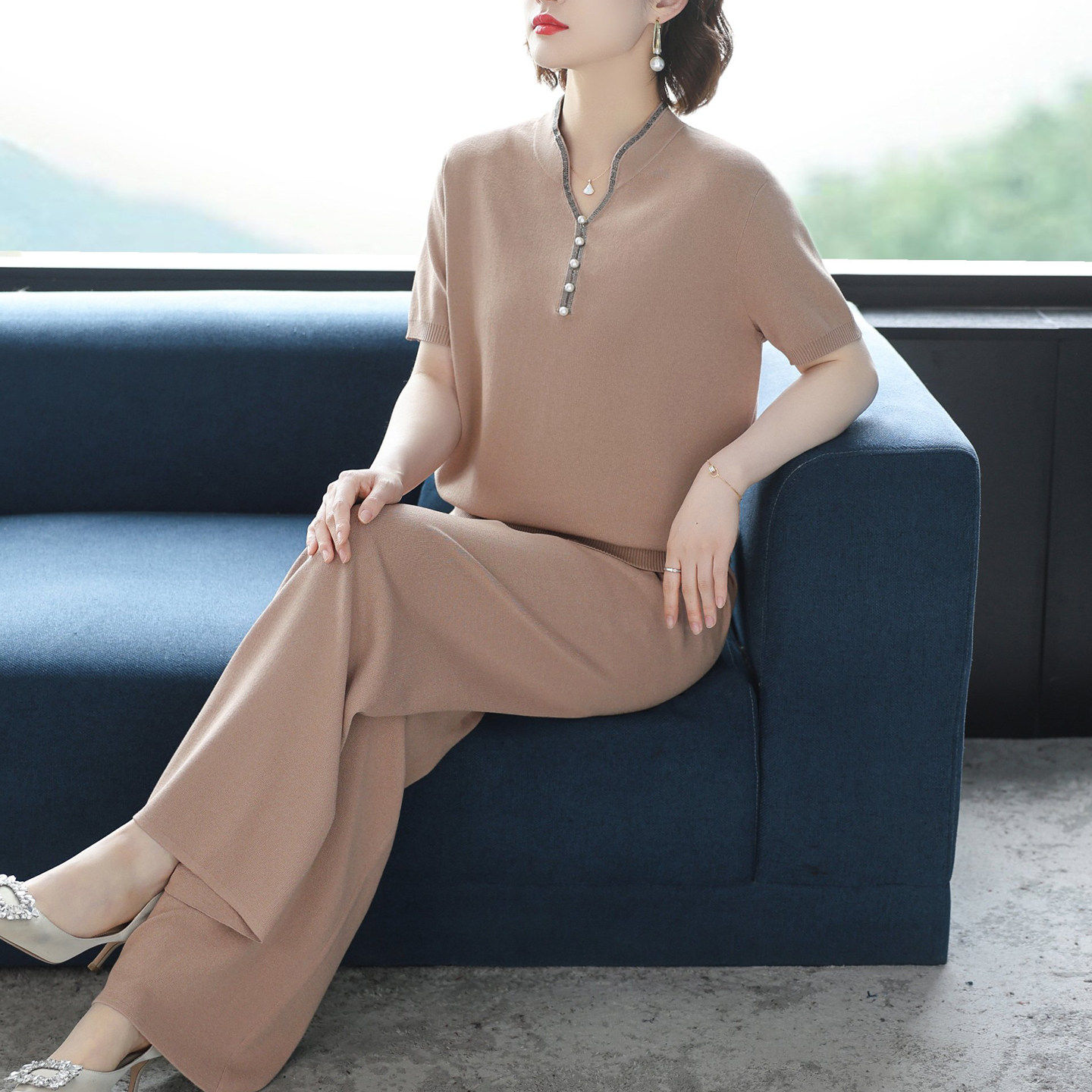 休闲时尚运动套装女中老年妈妈装夏季气质2026新款宽松冰丝两件套