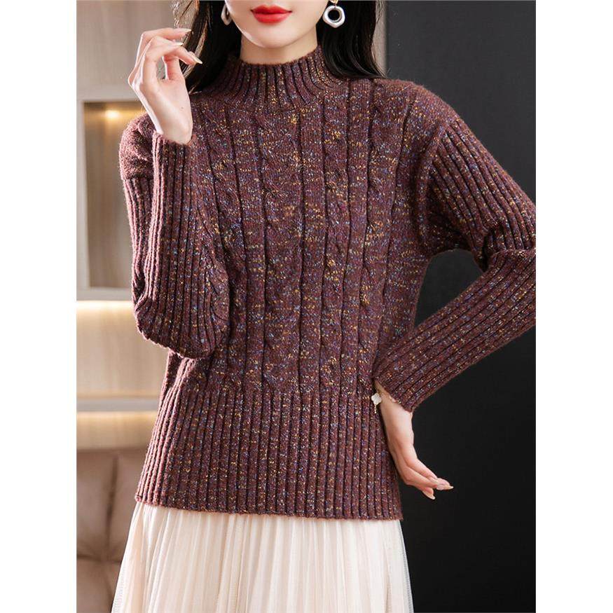 欧货棒针粗线毛衣女士短款秋冬2024新款冬季加厚半高领针织打底衫