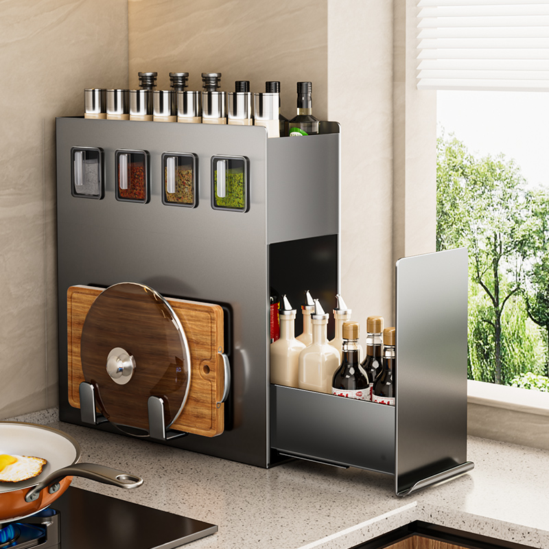 束丰厨房免打孔橱柜收纳调味料抽屉式台面置物架一体多.功能极窄