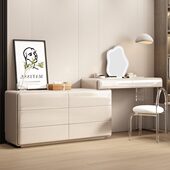 式 尾现代简约卧室奶油风梳妆台化妆桌一体斗柜轻奢实木床意柜极简