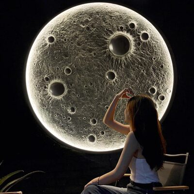 壁灯背景墙浮雕圆形月亮大号壁挂露营3D立体壁画灯酒吧装饰月球灯