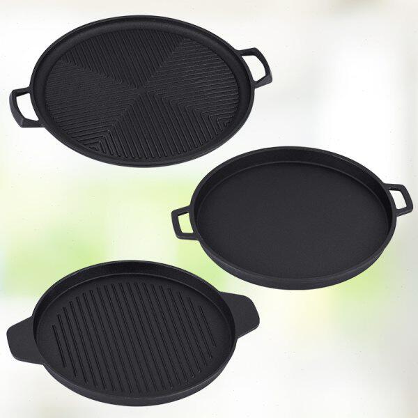 盘煎条纹圆形牛扒家用烤肉锅商用铁板烧盘不粘西餐铸铁加厚牛排盘