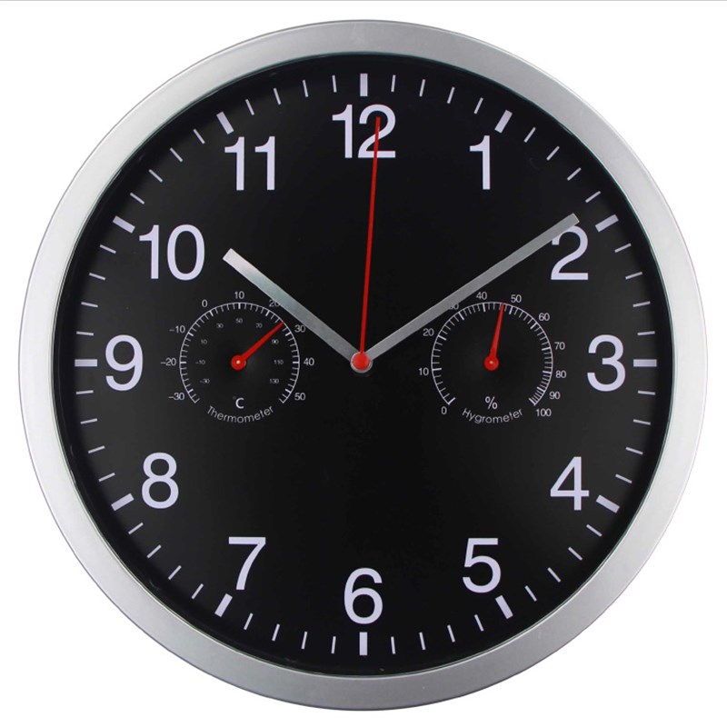 创意客厅极简挂钟塑料o家用温湿计多功能钟表电子时钟墙钟挂表壁