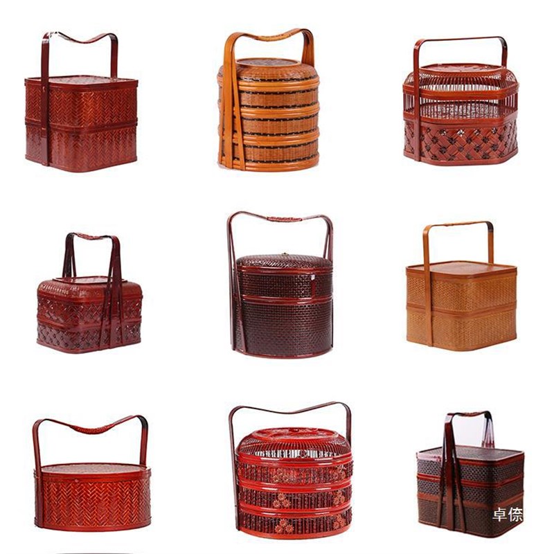 食盒结婚素食h食物食盒复古结婚古代拜拜道具手提红中式饭篮