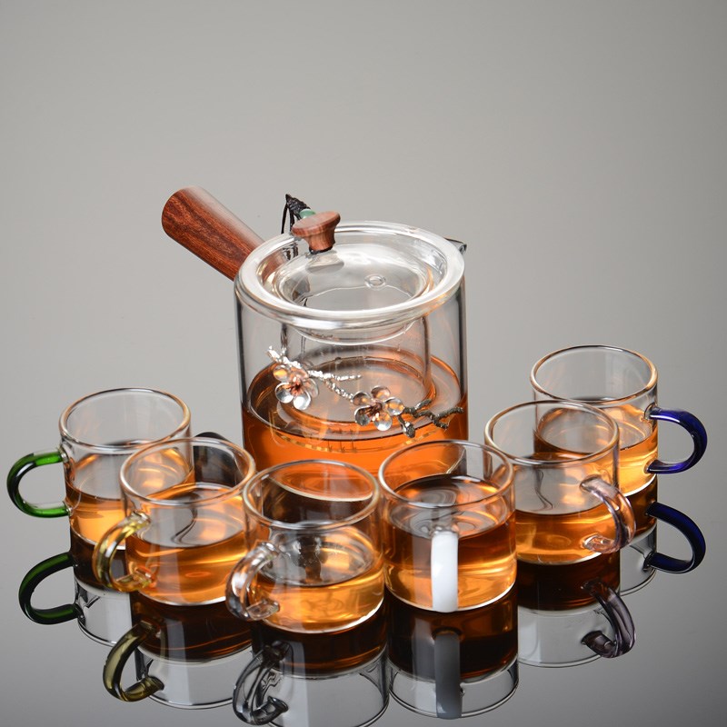 小青柑泡a茶壶大号镶锡梅花带过滤耐热玻璃煮茶壶侧把花茶壶耐高