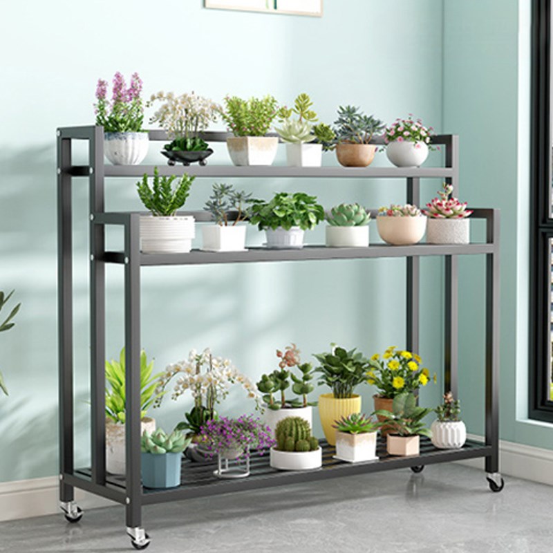 铁艺花架置物架阳台带轮可移动客A厅落地式多层阶梯花架子户外庭