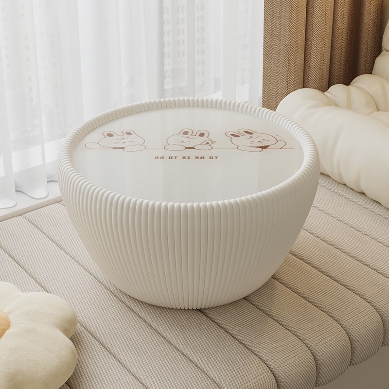 法式奶油风飘窗茶几小桌子卧室坐地小矮桌圆形榻S榻米茶桌创意炕