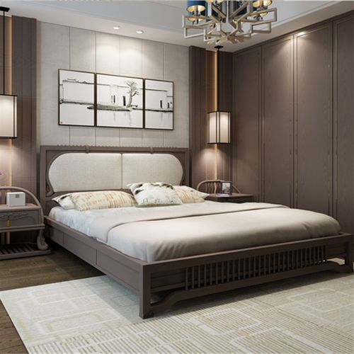 新中式实木床现代简约乌金木双人床A轻奢1.5主卧1.8米婚床卧室大